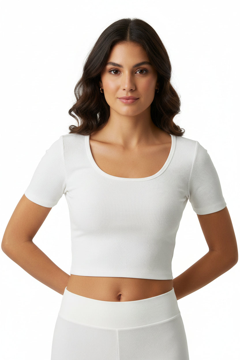 Maglietta Donna Estiva Slim Fit Girocollo in Viscosa e Spandex