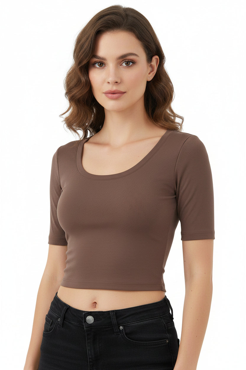 Maglietta Donna Estiva Slim Fit Girocollo in Viscosa e Spandex