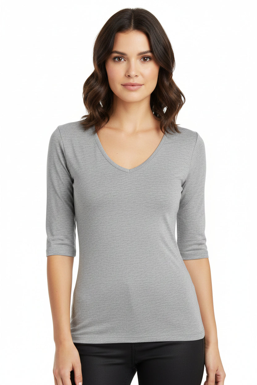 Maglietta estiva da donna con scollo a U in spandex e lyocell disponibile in 7 colori