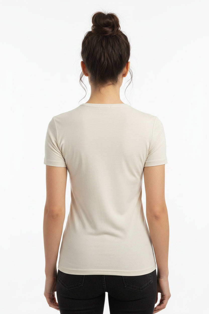 Maglietta estiva da donna con scollo a U in spandex e lyocell disponibile in 7 colori