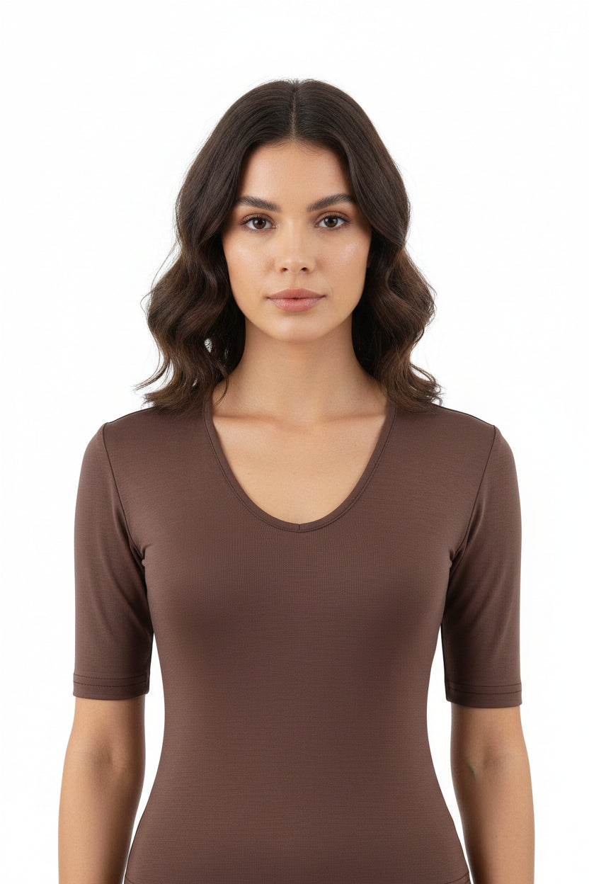 Maglietta estiva da donna con scollo a U in spandex e lyocell disponibile in 7 colori