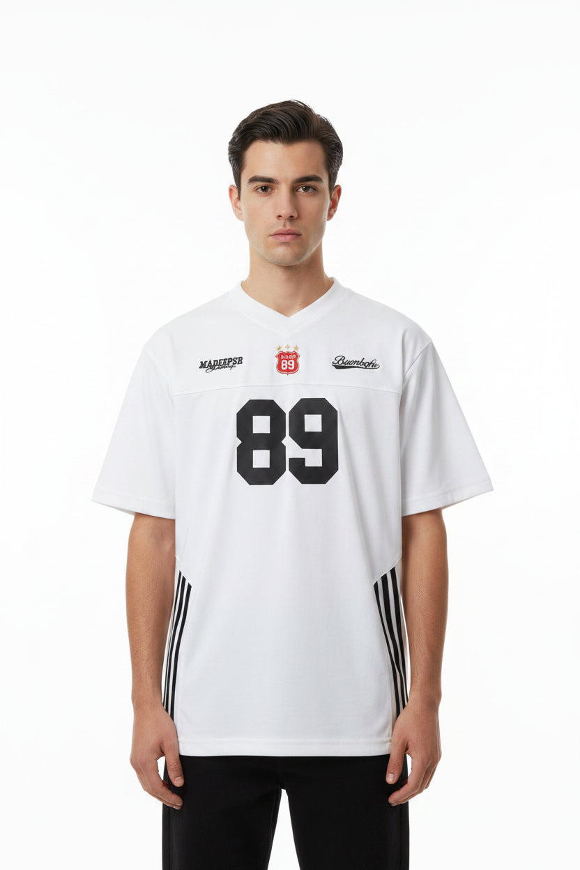 Maglietta uomo stile rugby oversize in cotone con numero frontale disponibile in bianco e nero