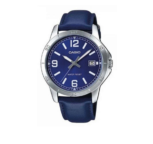 Scopri il Casio MTP-V004L-2B: orologio da uomo con quadrante blu, cinturino in pelle, datario e movimento analogico al quarzo. Eleganza e affidabilità in un unico accessorio.
