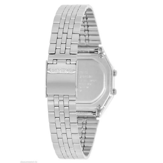 Acquista l'Orologio Digitale Casio LA680WA-4C da Donna, con design vintage, cassa argentata e bracciale in acciaio inox.