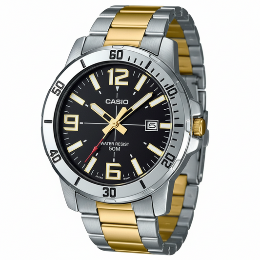 Orologio uomo casio in acciaio color oro ins conto, economico modello: MTP-VD01SG-1B