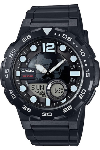 Orologio Casio per uomo quadrante di colore nero, cinturino in resina nero, movimento al quarzo, modello: AEQ-100W-1A