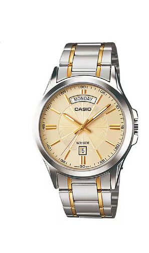 Casio MTP-1381G-9A vista frontale orologio uomo acciaio oro