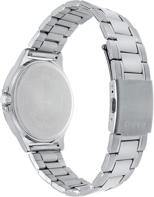 Orologio Casio, quadrante bianco cronografo, cinturino in acciaio color argnto, movimento al quarzo, modello: MTP-V300D-7A 