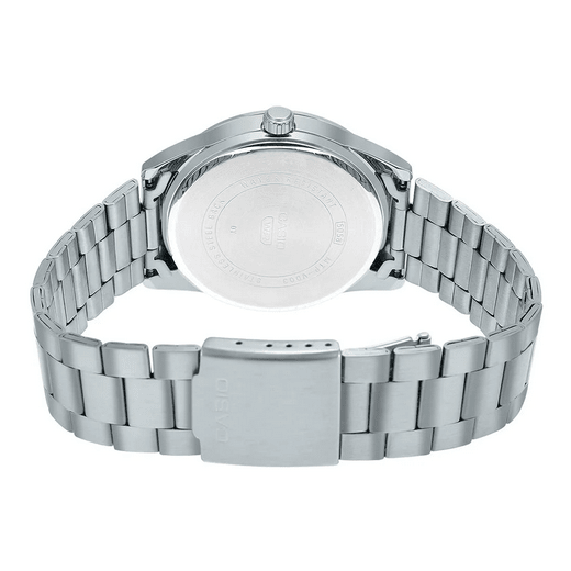 Orologio Casio per uomo, quadrante color menta, con segna dat, cinturino in acciaio color argento, movimento al quarzo, modello: MTP-VD03D-3A2