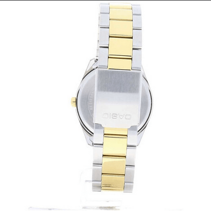 Orologio asio per uomo, quadrante argento e oro, cinturino in acciaio color argento e oro con segna data, movimento al quarzo, modello: MTP-1302SG-7A