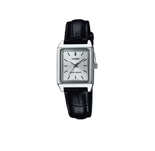 Orologio Casio LTP-V007L-7E1 da Donna – Elegante con Cinturino in Pelle Nera e Quadrante Argento