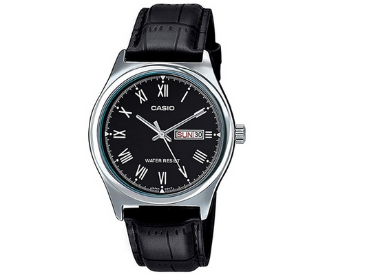 Orologio Casio MTP‑V006L‑1B – acciaio / cinturino pelle, giorno & data