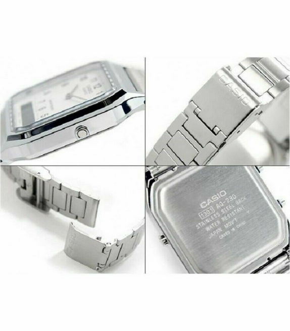 Orologio casio unisex quadrante bianco con doppio orario analogico e digitale, movimento al quarzo, modello: AQ-230A-7B