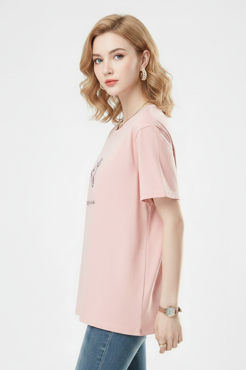 Maglietta estiva per donna in stile oversize in puro cotone