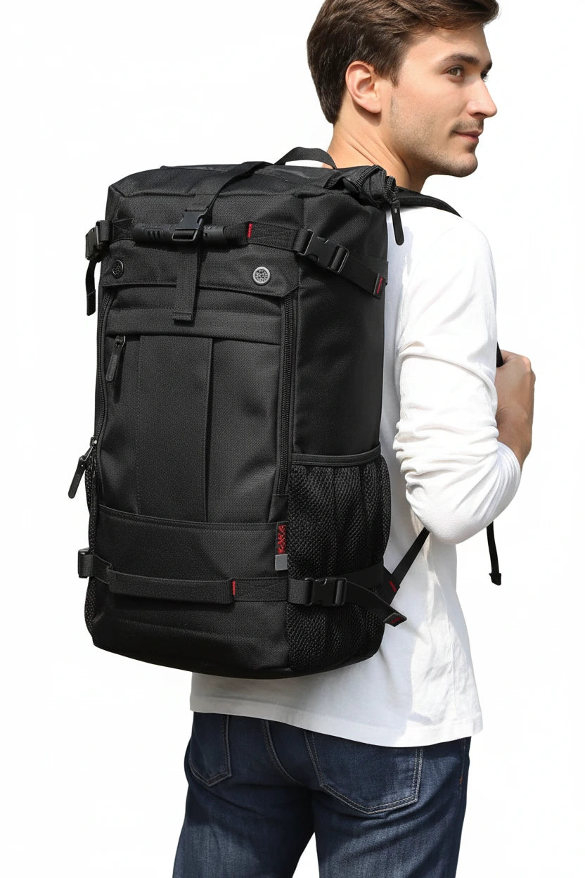 Zaino impermeabile, economico, da viaggio unisex con serratura, colore nero, capacità 36-55 litri