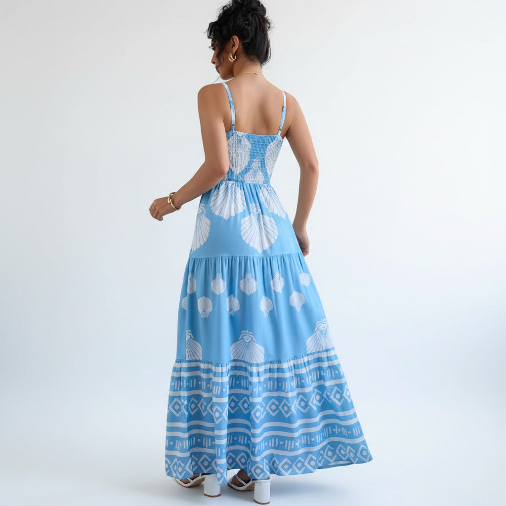 Vestito estivo per donna lungo colore celeste e bianco