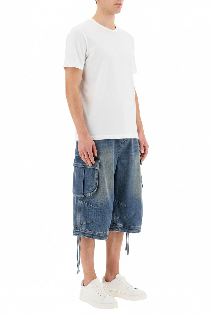 Bermuda a jeans per uomo multitasche, estiv vestibilità ampia