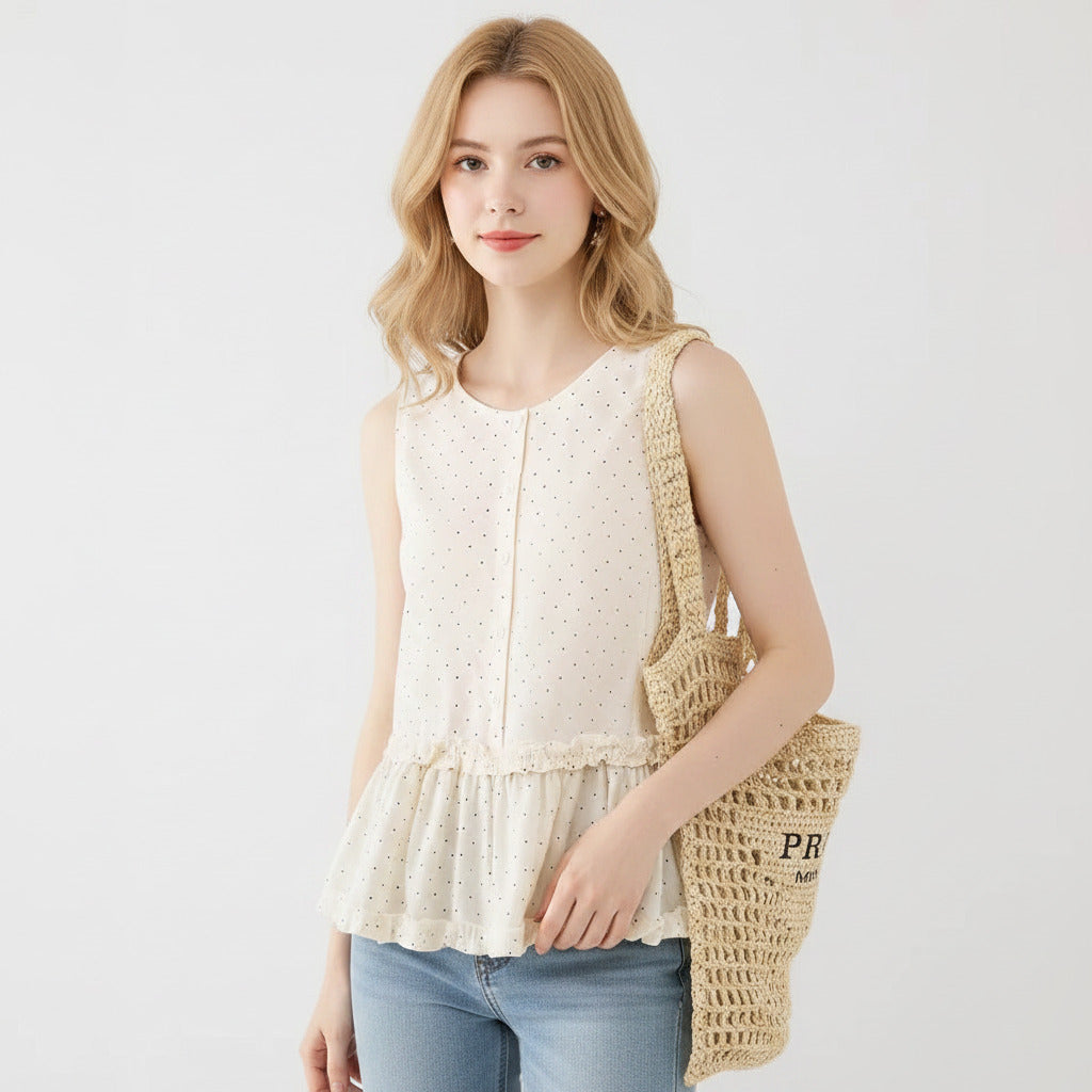 Camicia per donna senza maniche per donna con scollatatura a girocollo