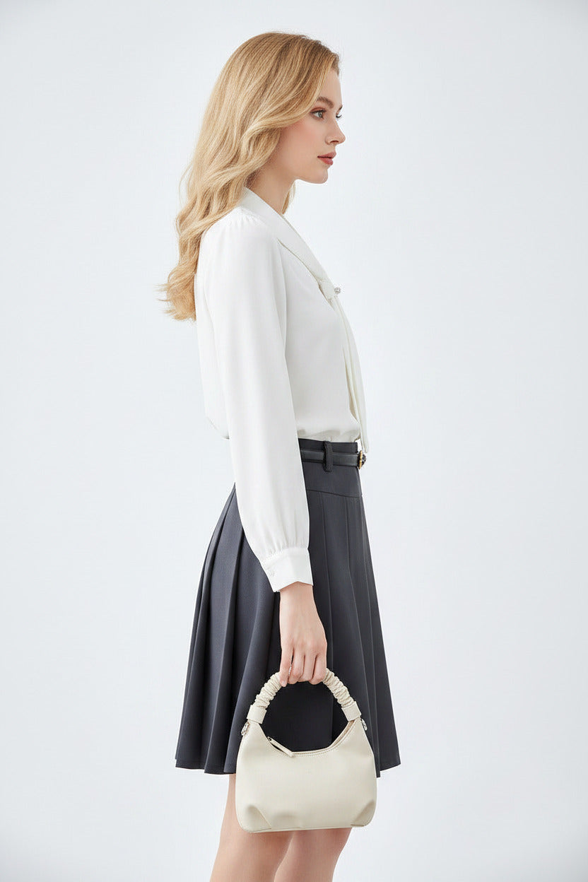 Camicia bianca a manica lunga per donna con chiffon