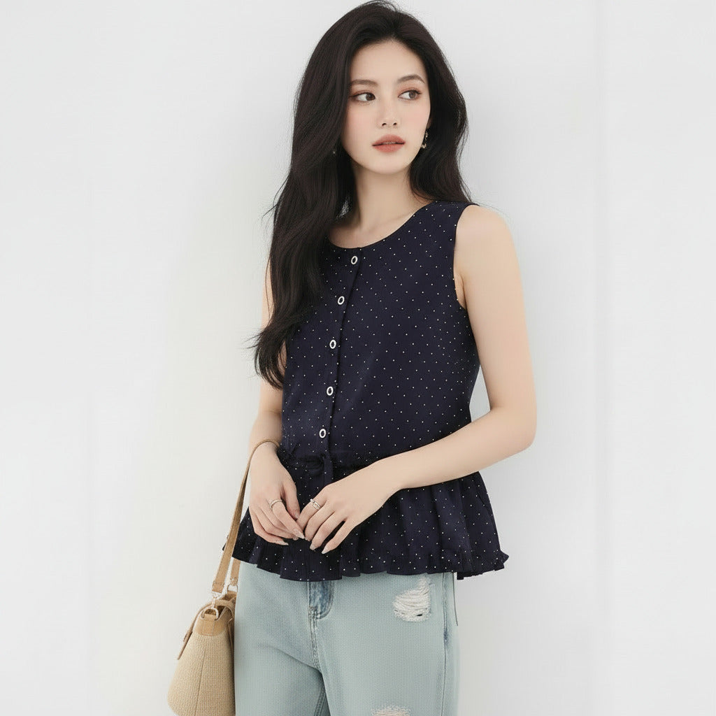 Camicia per donna senza maniche per donna con scollatatura a girocollo