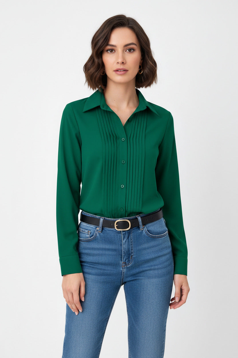 Camicia per donna pieghettata a maniche lunghe
