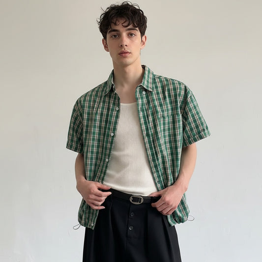 Camicia estiva a mezza manica per uomo di colore verde