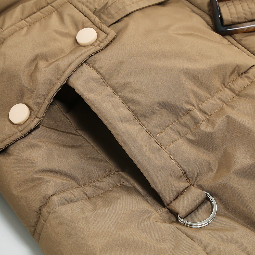 Giubbotto lungo per donna imbottito con cappuccio, cappotto elegante antivento