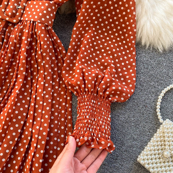 Vestito estivo lungo a pois per donna con cintura, spedizione gratuita