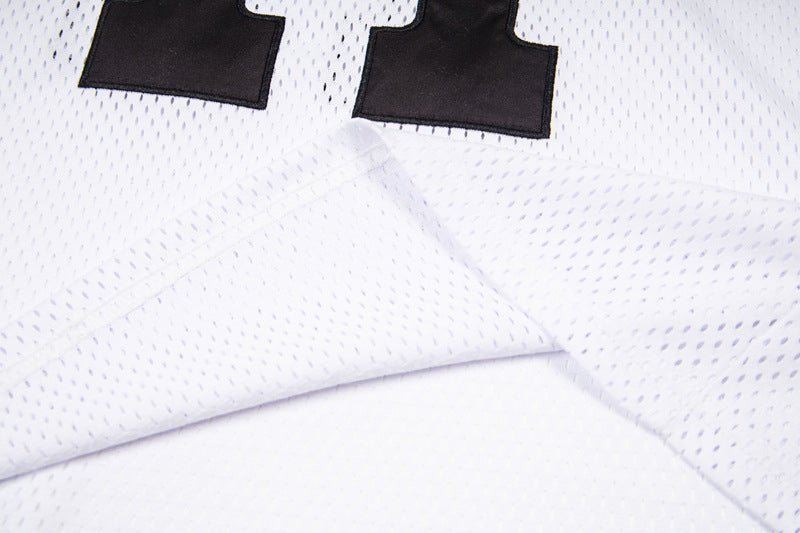 Maglietta uomo stile rugby americano bianca con numero 11 e scollo a V in poliestere