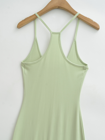 Abito lungo estivo per donna senza maniche con scollo a u, slim fit