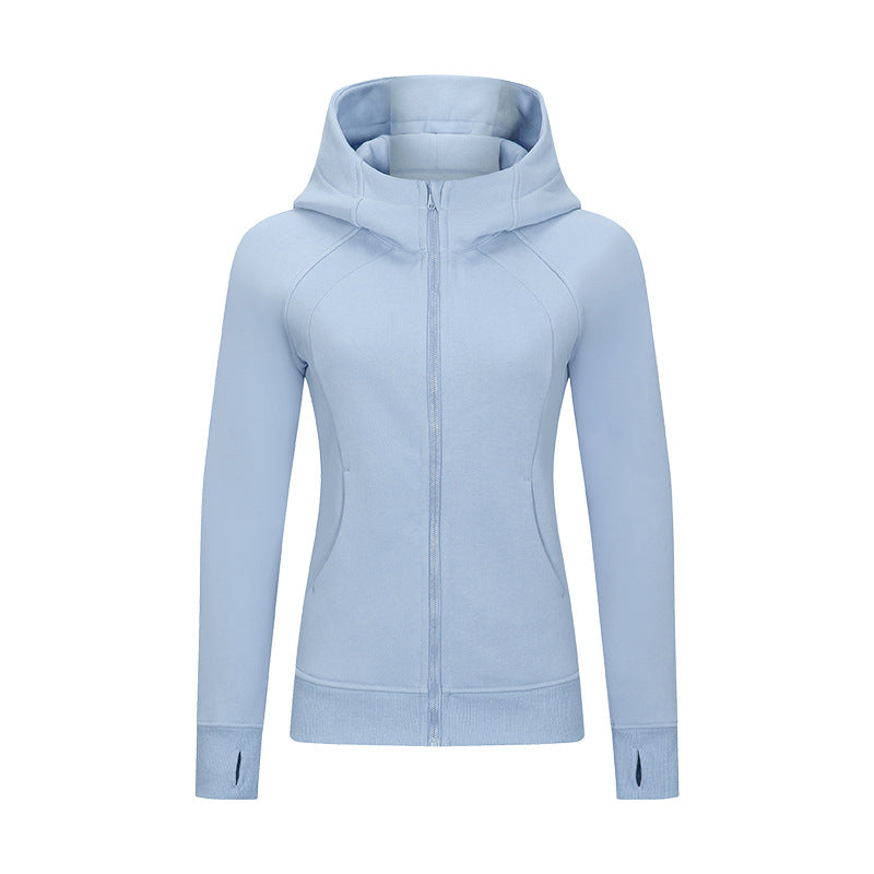 Giacca sportiva donna termica con cappuccio, colore celeste