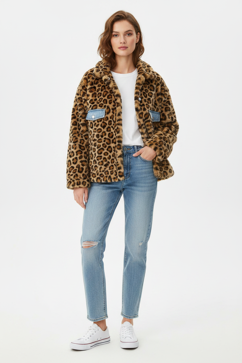 Giubbotto per donna riversibile, a doppio petto invernale, giacca stile jeans