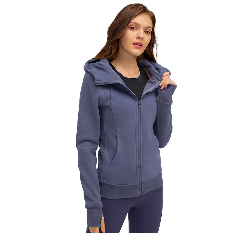Giacca sportiva donna termica con cappuccio, colore blu