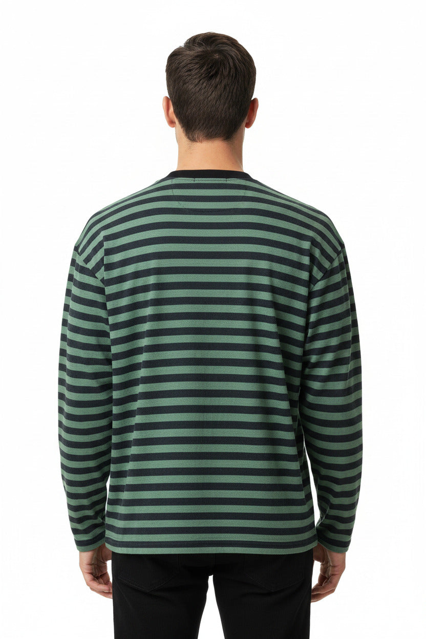 Maglietta per uomo a righe colore verde e nero traspirante e leggero