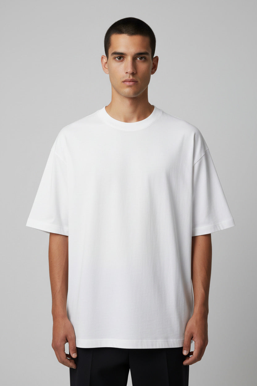 Maglietta oversize in tinta unica mezza manica in cotone a giracollo
