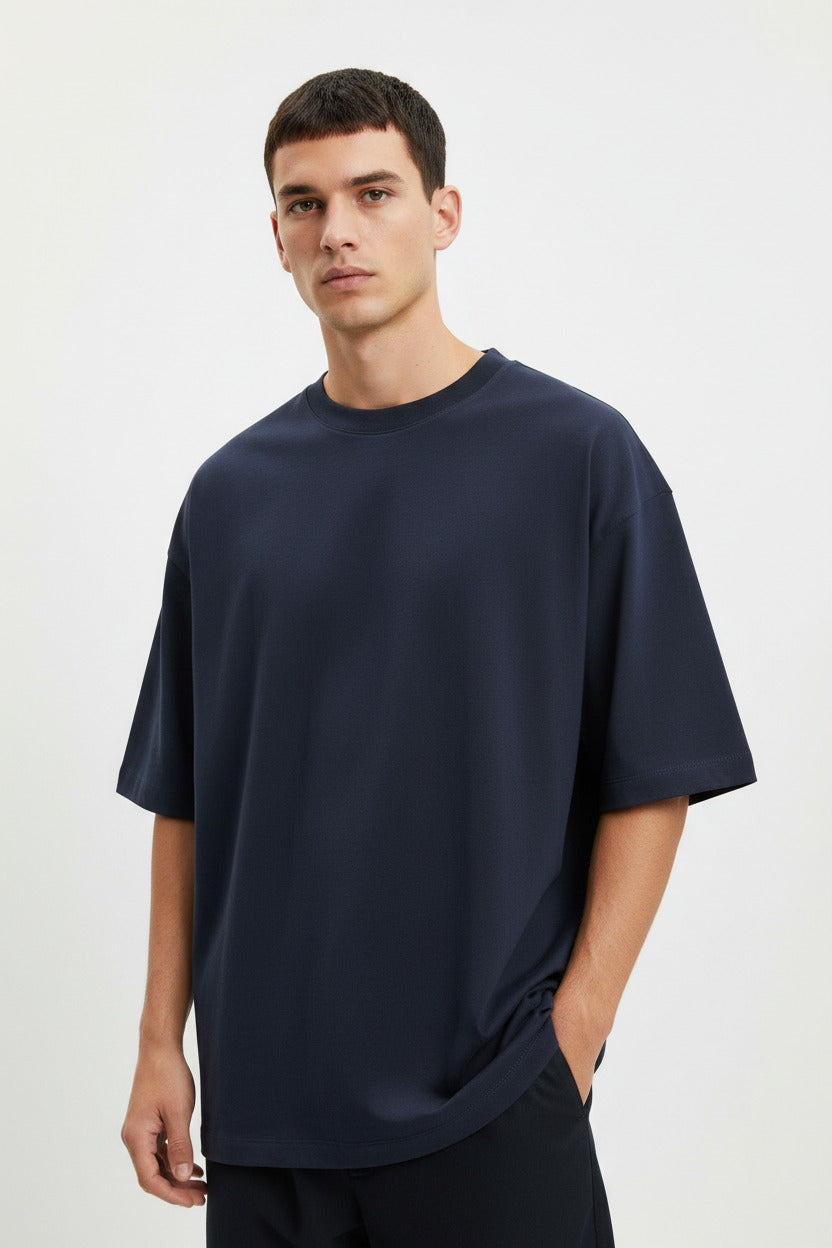 Maglietta oversize in tinta unica mezza manica in cotone a giracollo