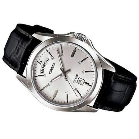 Casio MTP-1370L-7A – Orologio uomo in pelle, quadrante Argento