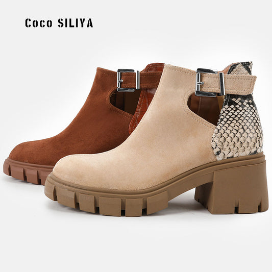 Stivali Donna Pelle con Tacco Spesso e Punta Rotonda - Eleganza e Comfort