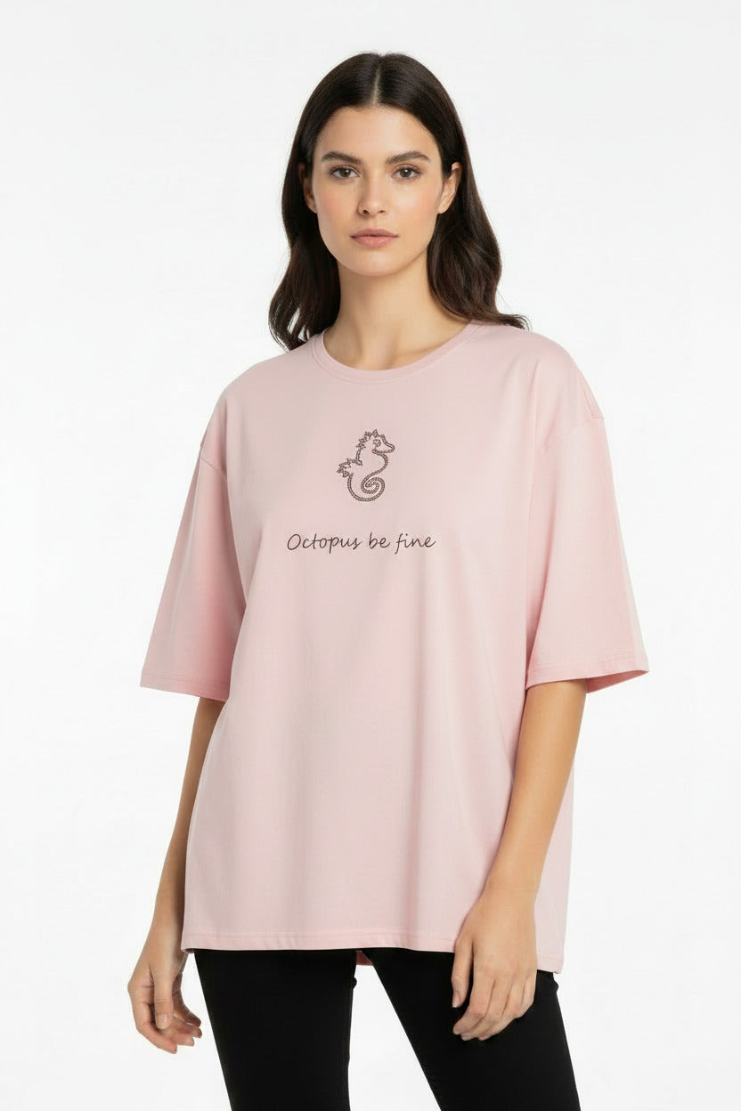 Maglietta estiva per donna in stile oversize in puro cotone