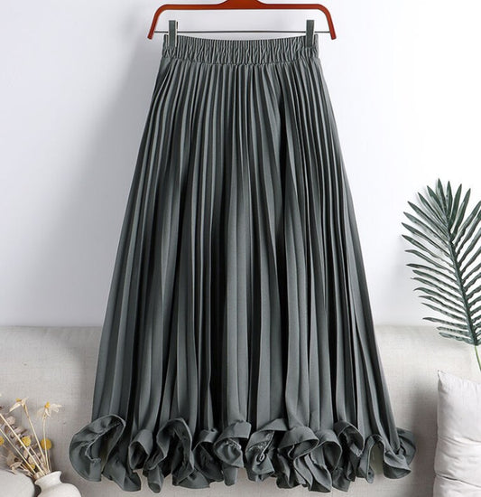 Gonna lunga per donna con pieghe, elastico a vita alta