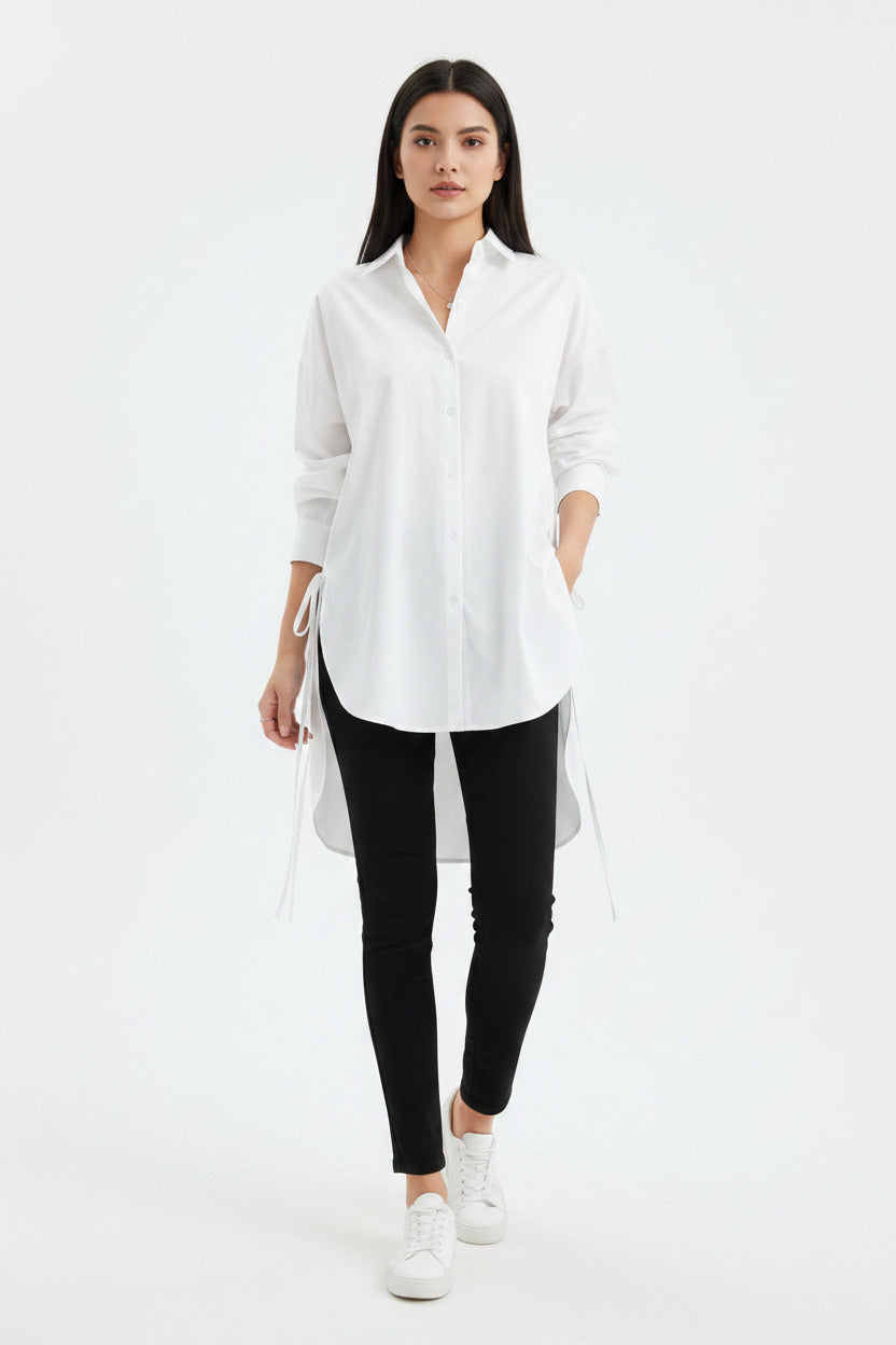 Camicia donna assimetrica lunga con lacci elegante, oversize con spedizione gratuita
