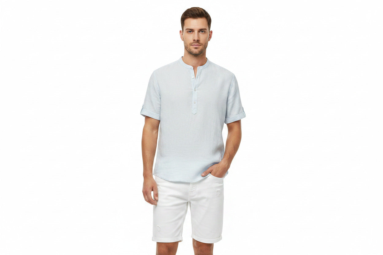 Camicia economica per uomo di colore bianco a manic a corte stile coreano