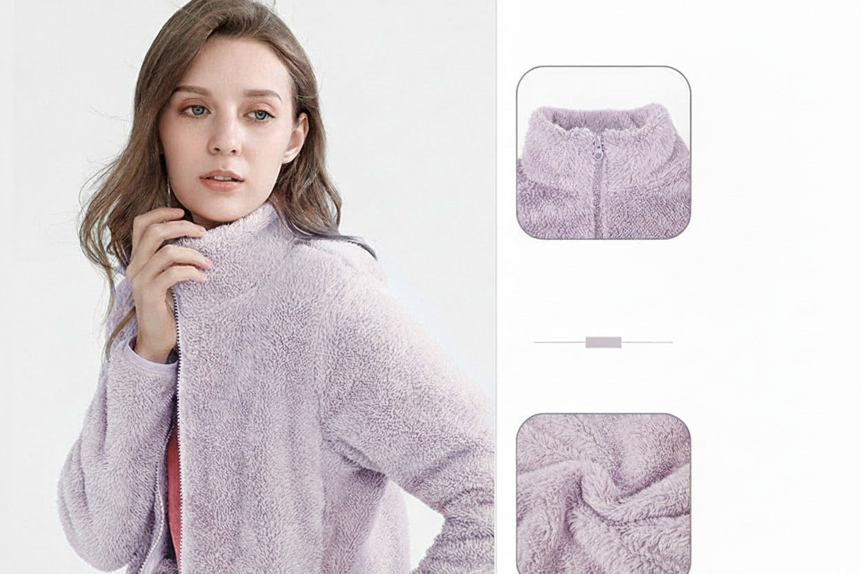 Felpa con zip in pile per donna in tinta unica economica, a basso prezzo felpa invernale per donna