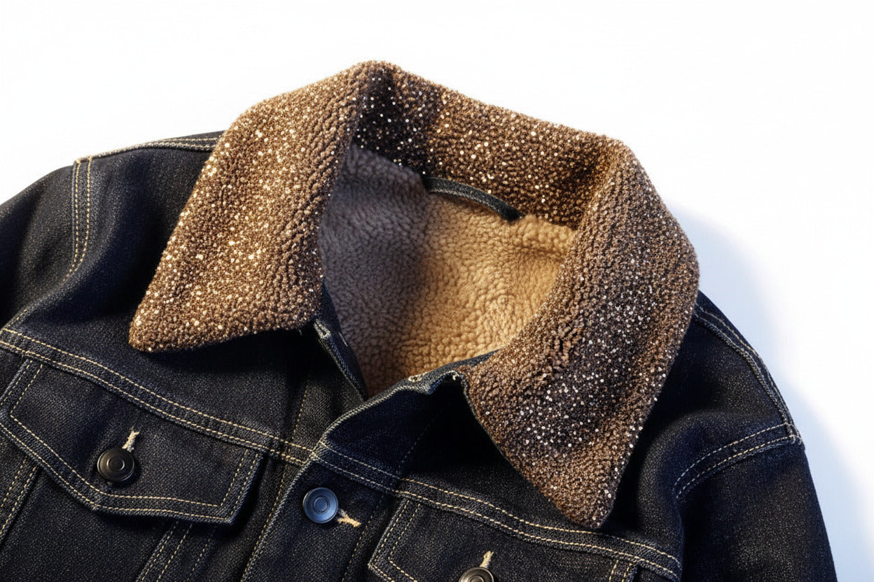 Giubbotto a jeans imbottito per uomo, con colletto alto, acquista su loweconomy, spedizione gratuita