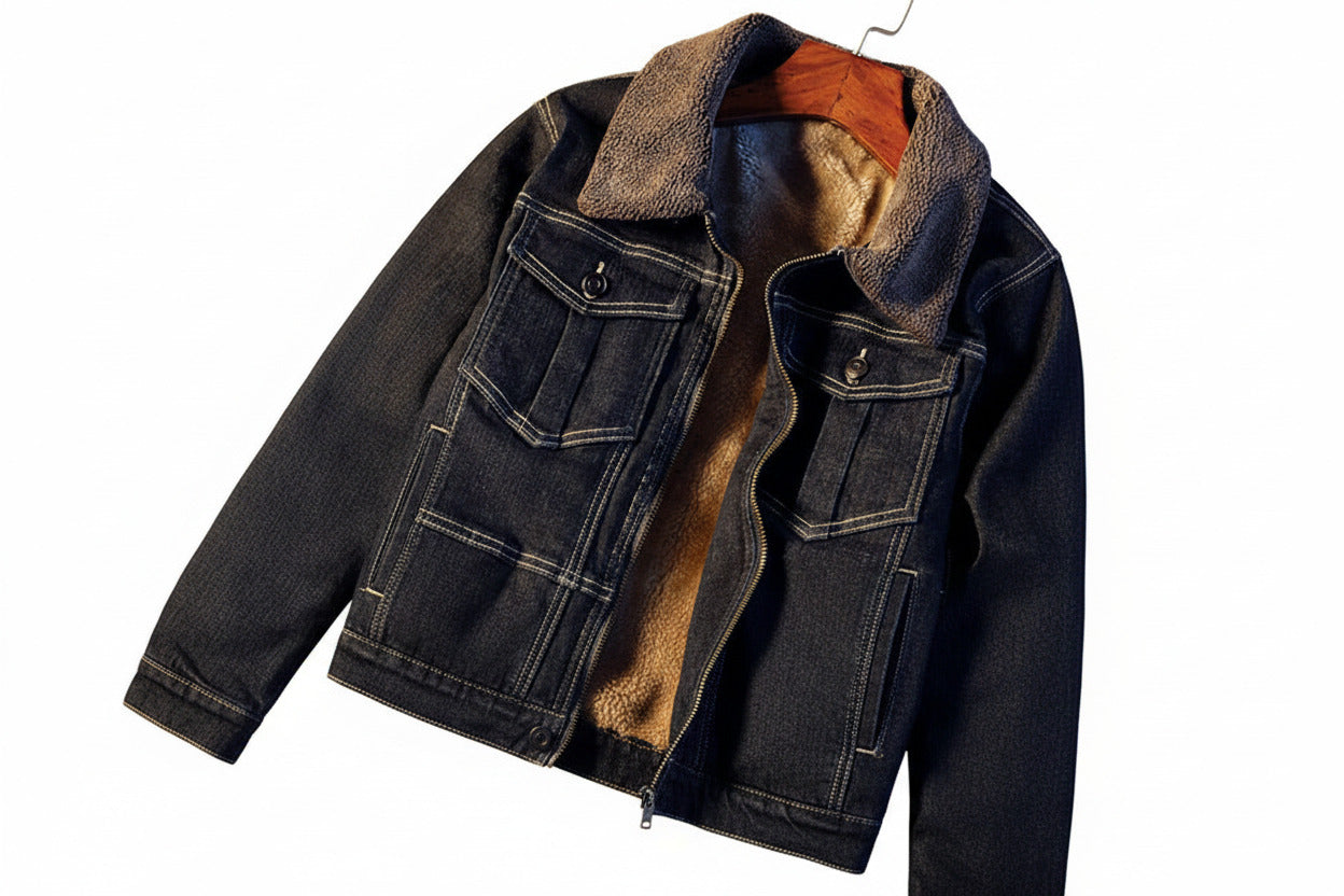 Giubbotto a jeans imbottito per uomo, con colletto alto, acquista su loweconomy, spedizione gratuita