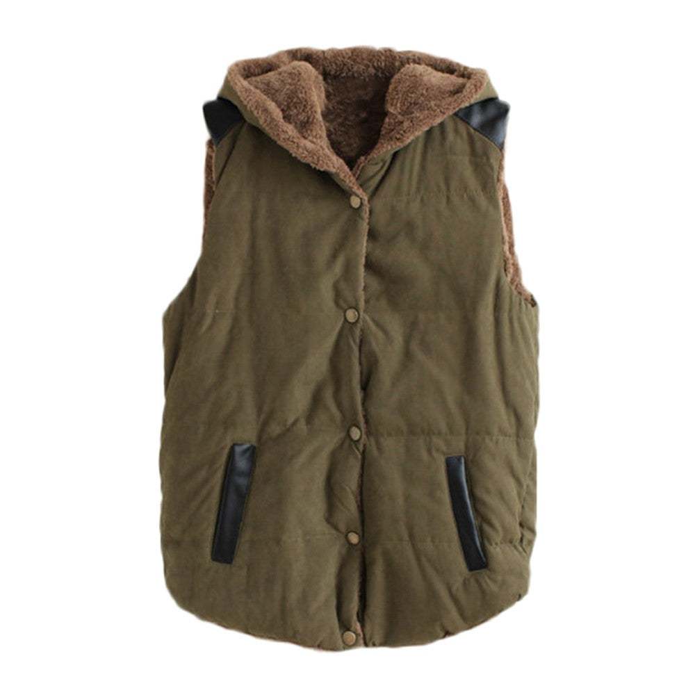 Giubbotto smanicato donna, rivestito allìinterno con cappuccio