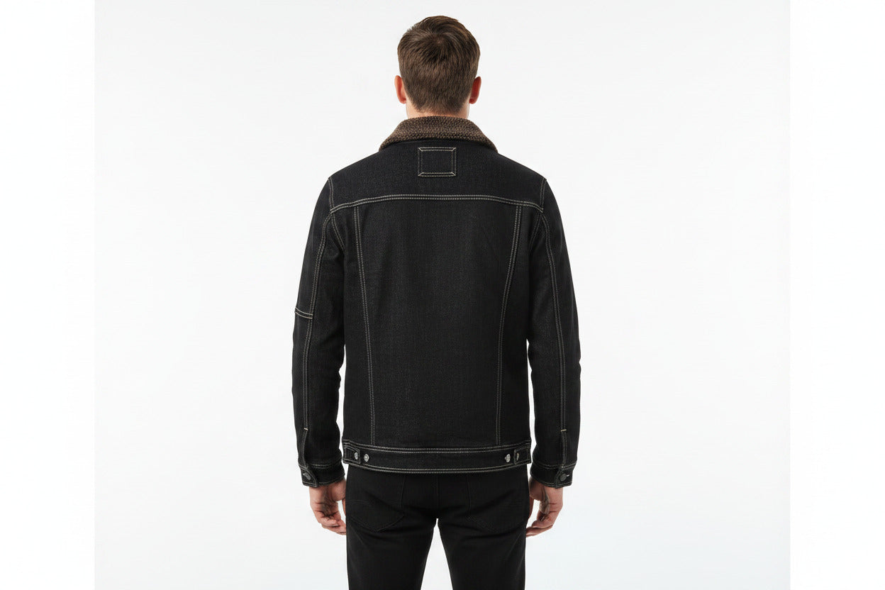Giubbotto a jeans imbottito per uomo, con colletto alto, acquista su loweconomy, spedizione gratuita