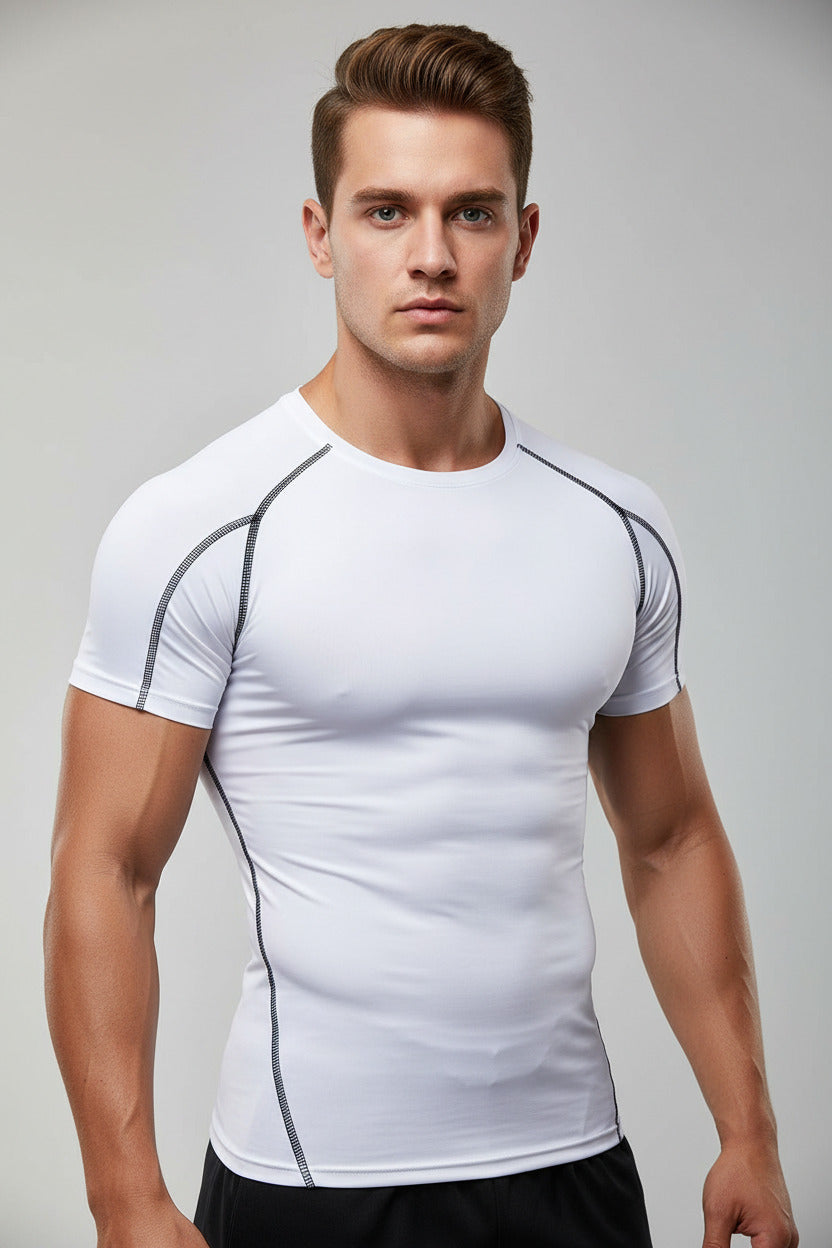 Maglietta sportiva per uomo elasticizzata e traspirante leggera a maniche corte