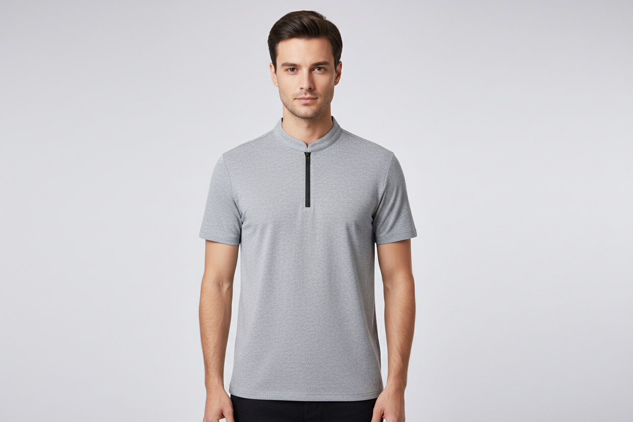Polo da uomo in tinta unita con cerniera - Loweconomy