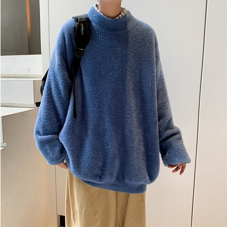 Felpa girocollo in lana per uomo, felpa stile coreano